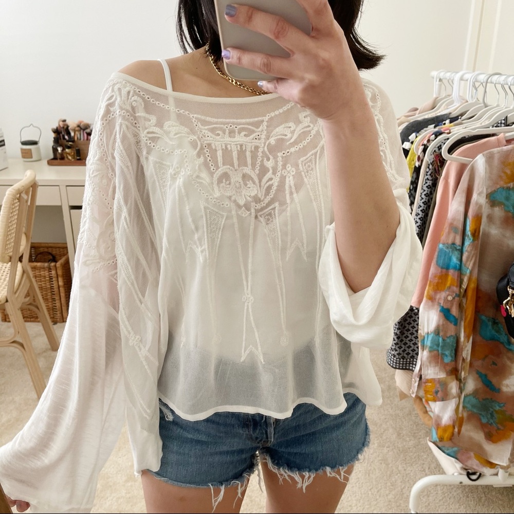 FREE PEOPLE Embroidered Long Sleeve Top
